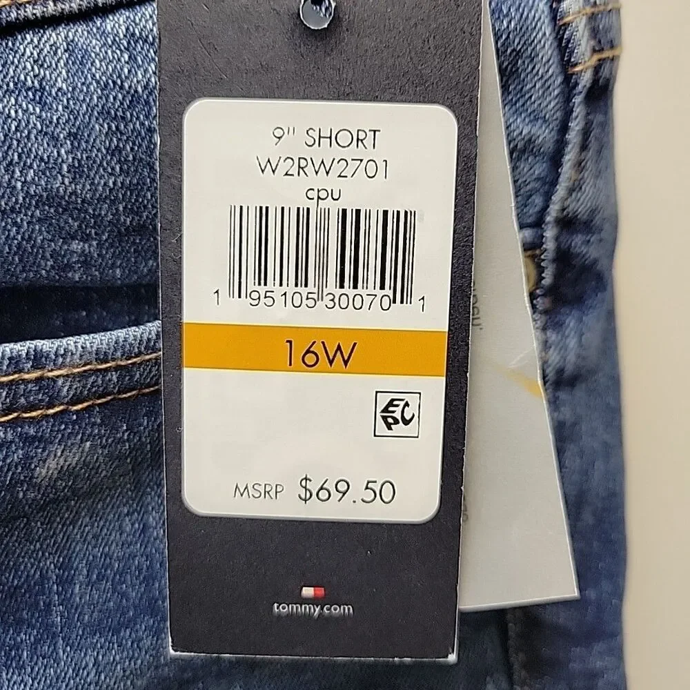 Tommy Hilfiger Women's Blue Cuffed Denim Shorts Plus Size 16W Super Cute - NEW - Picture 4 of 7